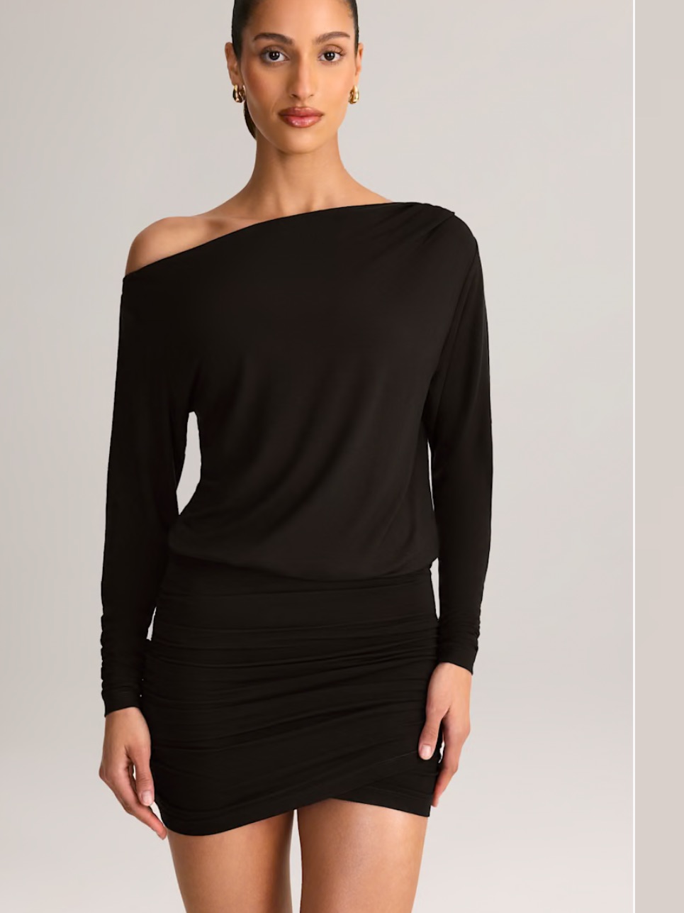 Oh Polly Modal Off-Shoulder Wrap Mini Dress In Black